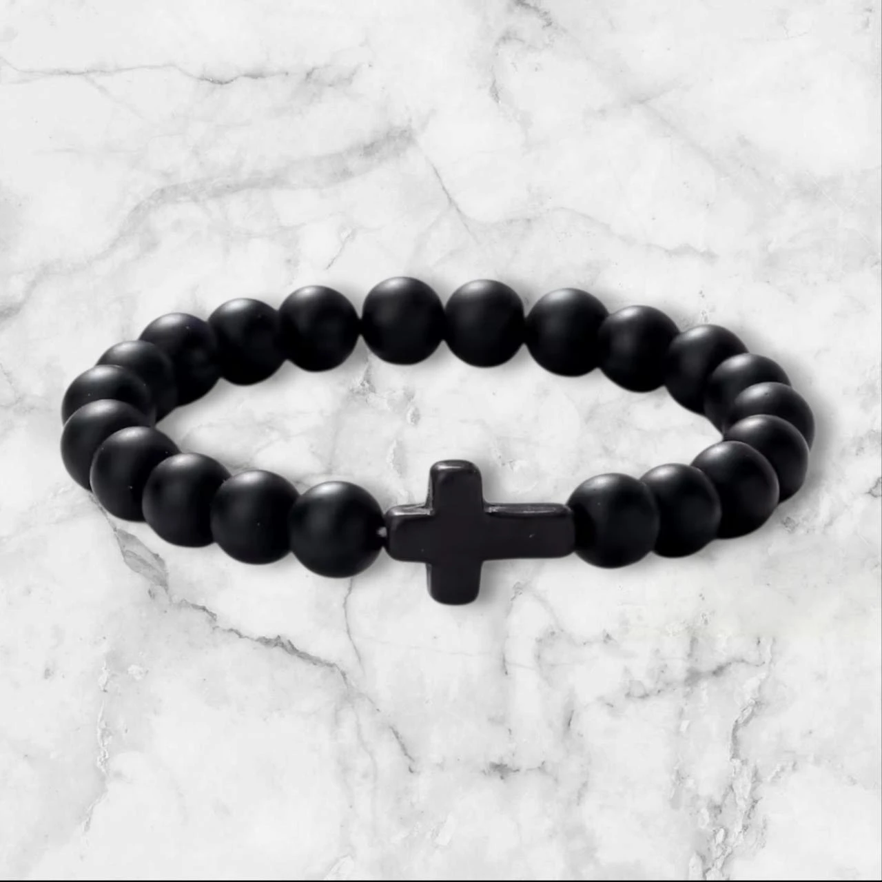 Bracelet noir en pierre naturelle tu élastique Neuf